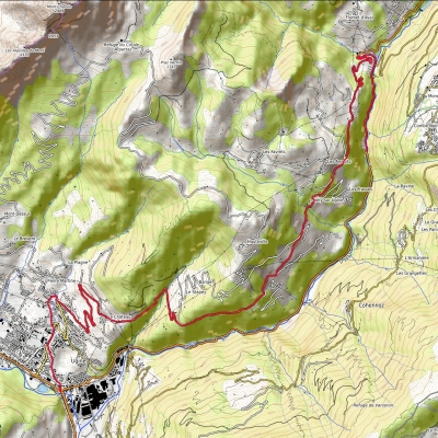 Statt einfach locker das Tal hinunter geht es über eine Umleitung (rot eingezeichnet)